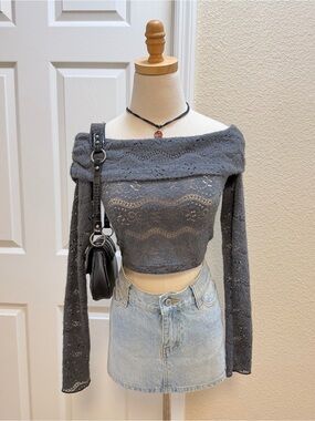 Out From Under Off Shoulder Lace Knit Crop Top Small
